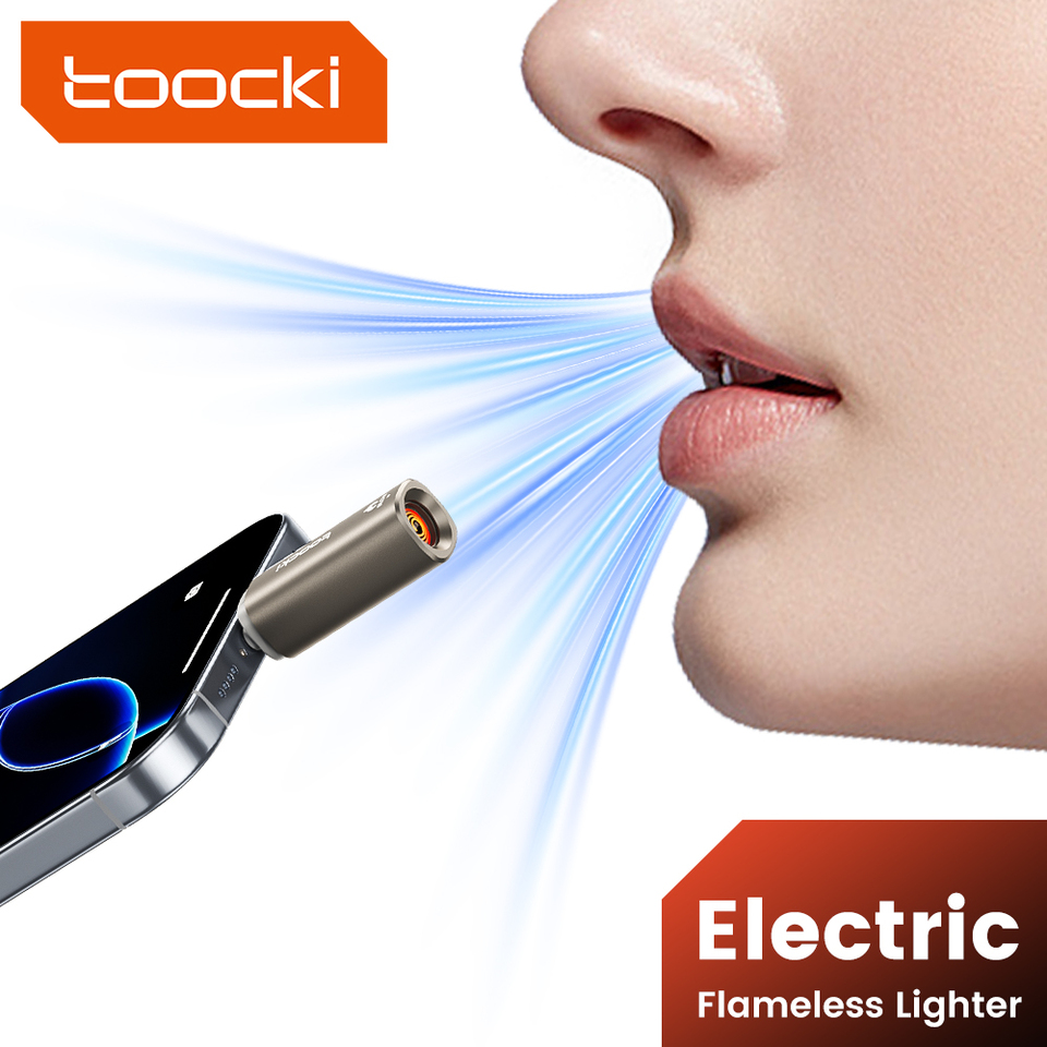  Toocki Mini USB C Lighter With Lanyard Blow-to-ignite Safety Flameless Windproof Tungsten Wire Heating Used for Fligt Camping 