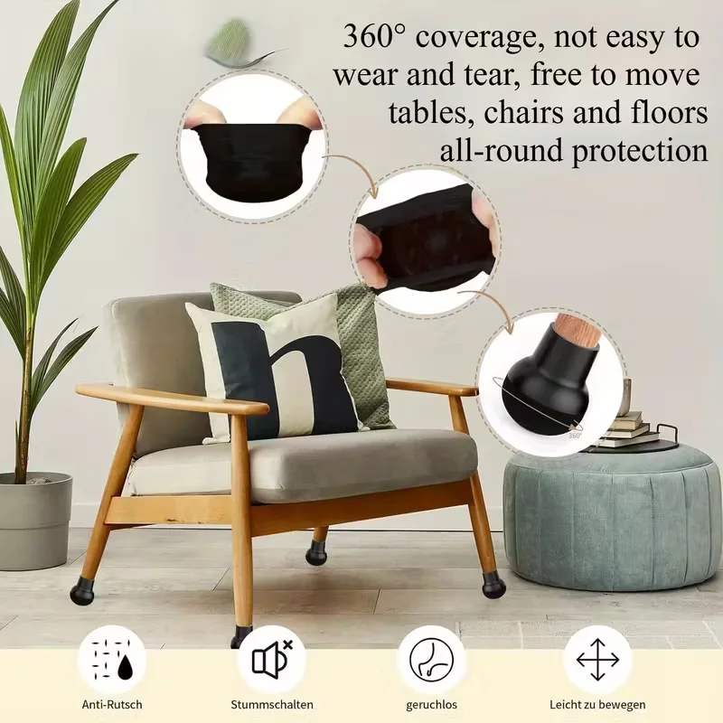 4pcs New Black Silicone Chair Leg Floor Protector with Wrapped Felt Bar Stool Chair Leg Furniture Leg Feet Protection Cover