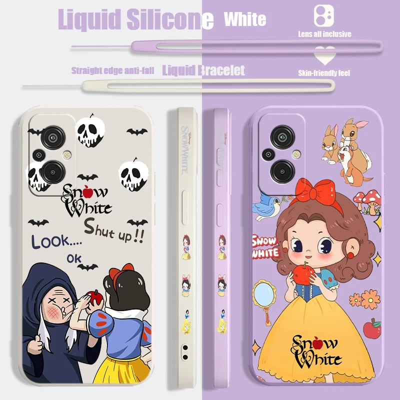 Disney Snow White Liquid Left Rope Phone Case For Redmi 6 7 8 9 10 11 12 13 K30 40 50 60 AT X A1 Ultra Pro Shell Soft Cover Capa