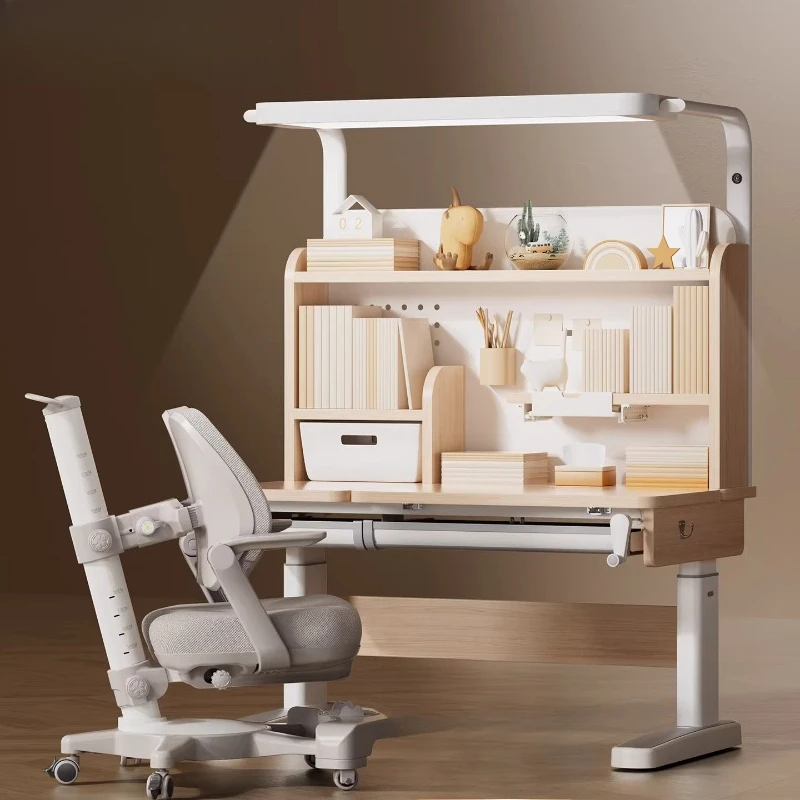 

Children's study table Eye protection street lamp table Integrated solid wood desk