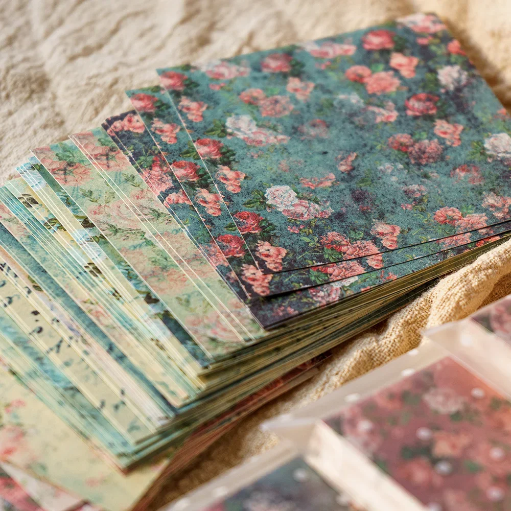 60 Sheet Shabby Flower Texture Craft Paper Junk Journal Ephemera Vintage Flower Small Backdrop Scrapbooking Material Paper Pack view 3