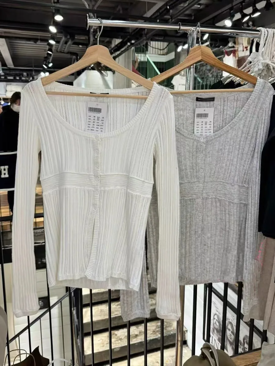 

BM Knitted Button up Long Sve round Ne Sweater Women Slim Fit Vintage Sle Cotton Cardigan Girls Commute Faion