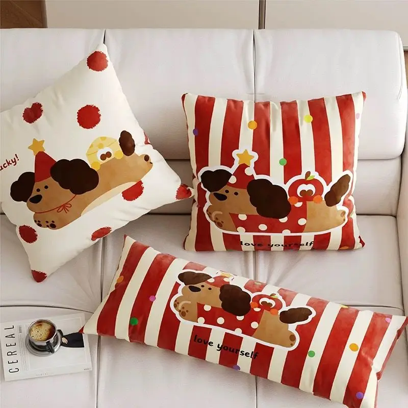 Ins Cartoon Cute Pillow Dog Pillow New Year Plush Red Pillow Sofa Bedhead Decorative Cushion Car Super Soft Home Decoration