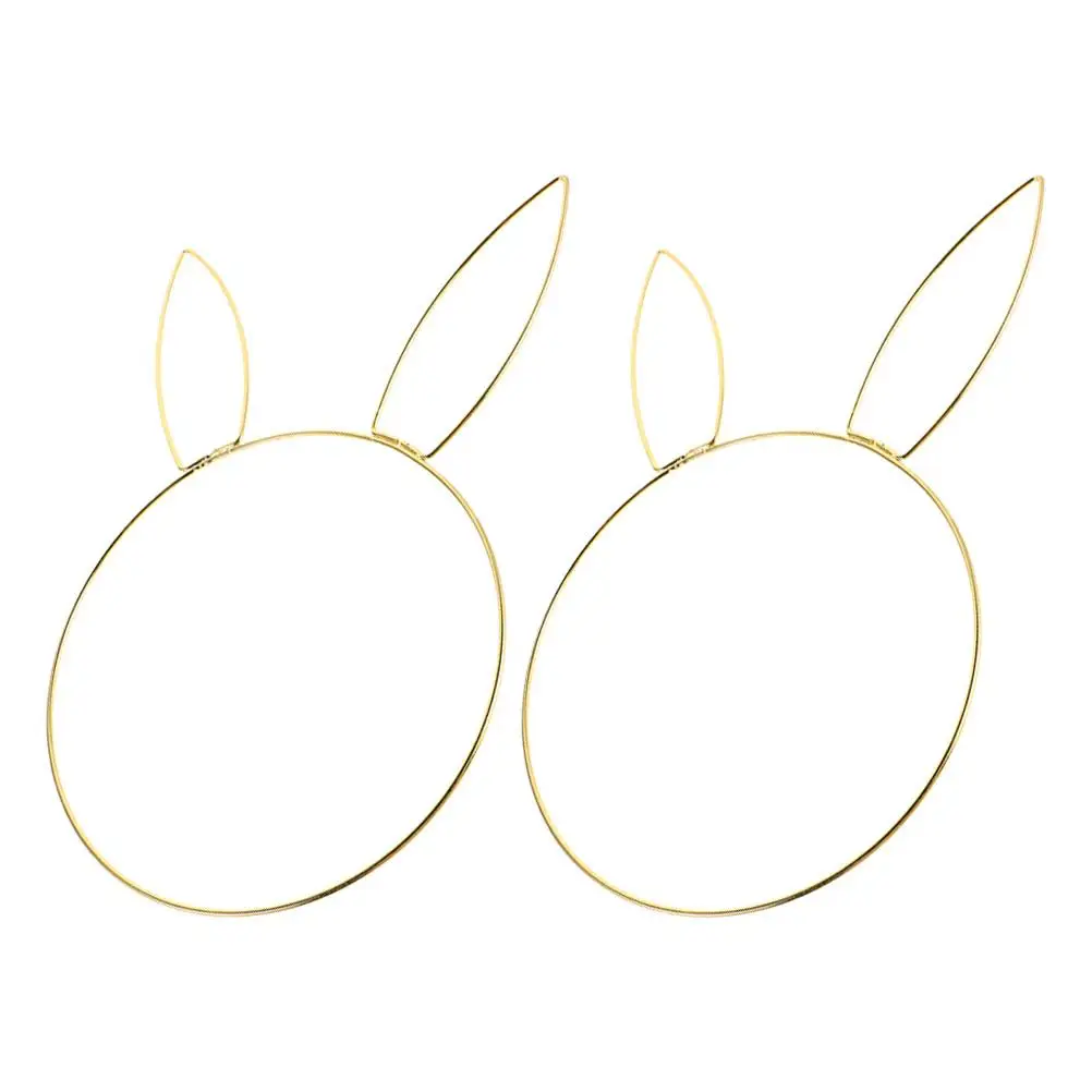 

2pcs Bunny Head Metal Circle Wreath with Easter Bunny Head Iron Ring and Rabbit Head Round Wreath for Door Decoration in Set of