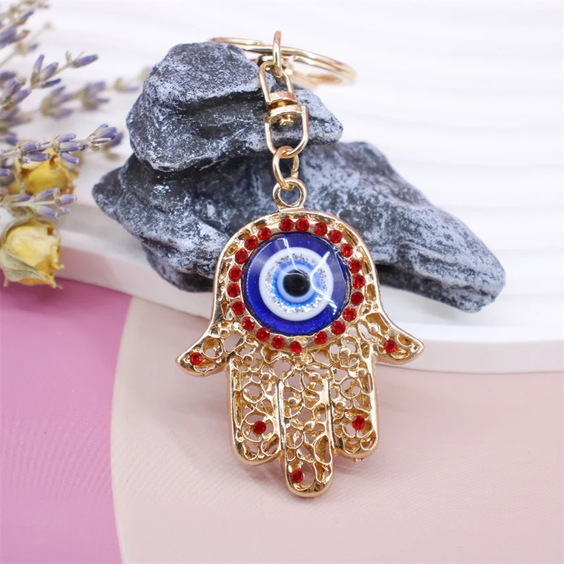 Retro Turkish Evil Eye Keychain Palms Shape Lucky Charm Amulet Protection Tassel Car Key Chain Fashion Jewelry Keyfob