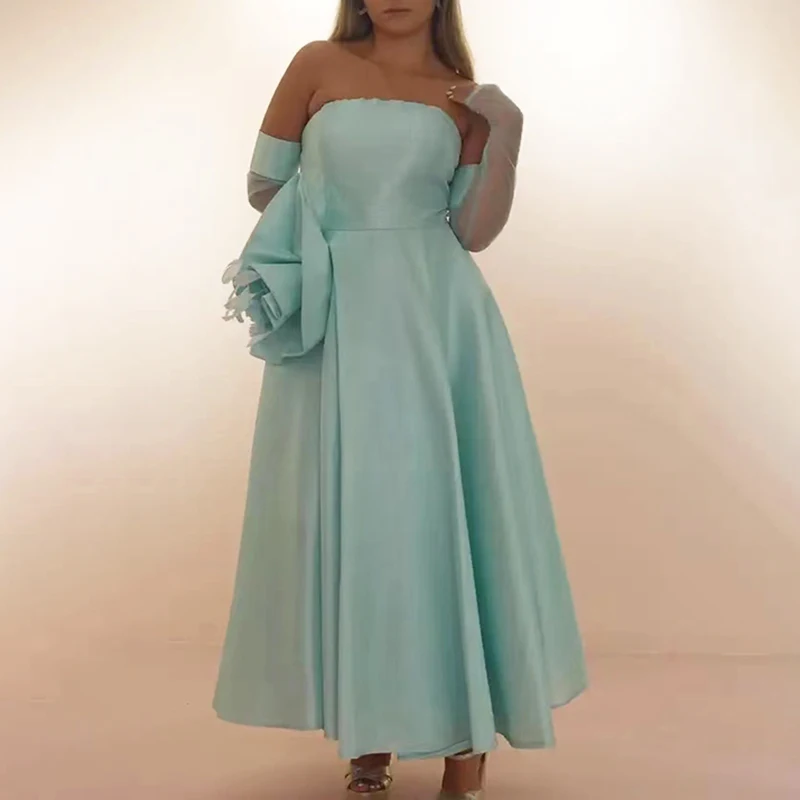 

Elegant Long Evening Dresses for Arabic Dubai Women Strapless Ankle-Length A-Line Prom Wedding Guest Special Events Gala 2023