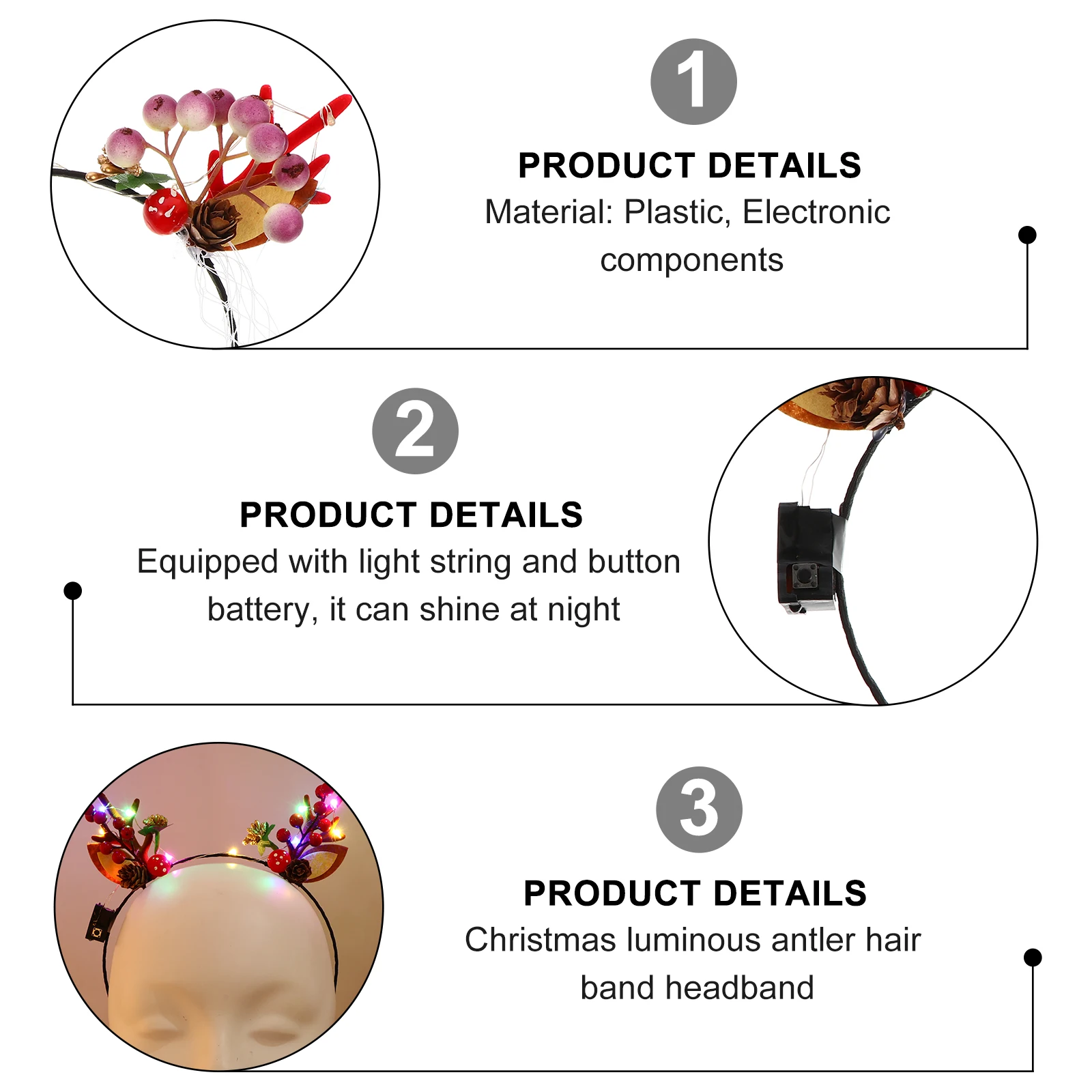 

2pcs Glowing Antler Headband Kids Light Up Reindeer Headband Hair Accessories Christmas Party Costume New Year Gift