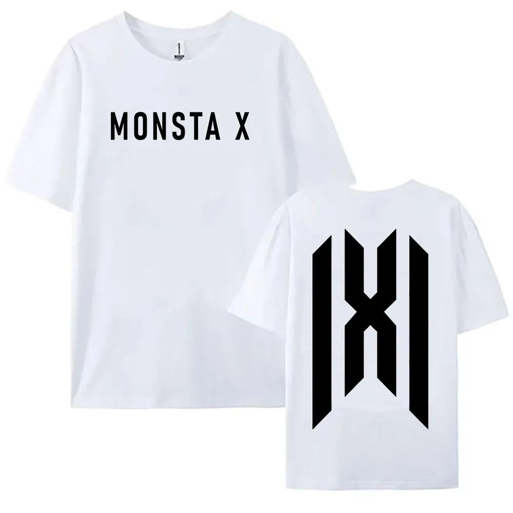 Camiseta con diseño de logotipo de banda coreana MONSTA XX, camisetas de manga corta con cuello redondo para mujer, ropa de calle Unisex, camisetas de algodón a la moda para mujer