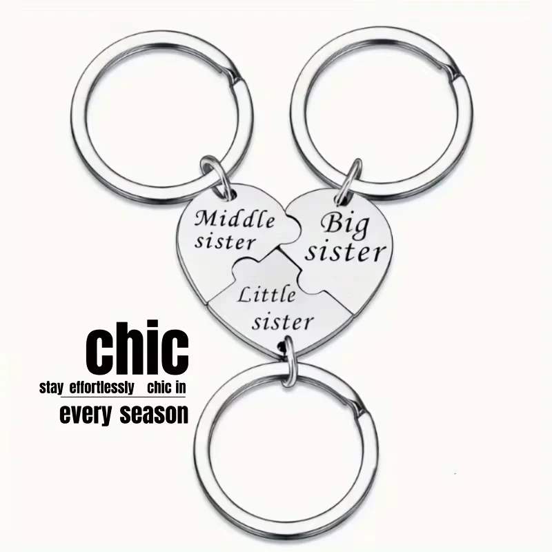 Sister Keychains–Matching Heart Keychain Set for Big,Middle,Little Sisters;Bag Backpack Charms,Birthday Gifts,Party Favors