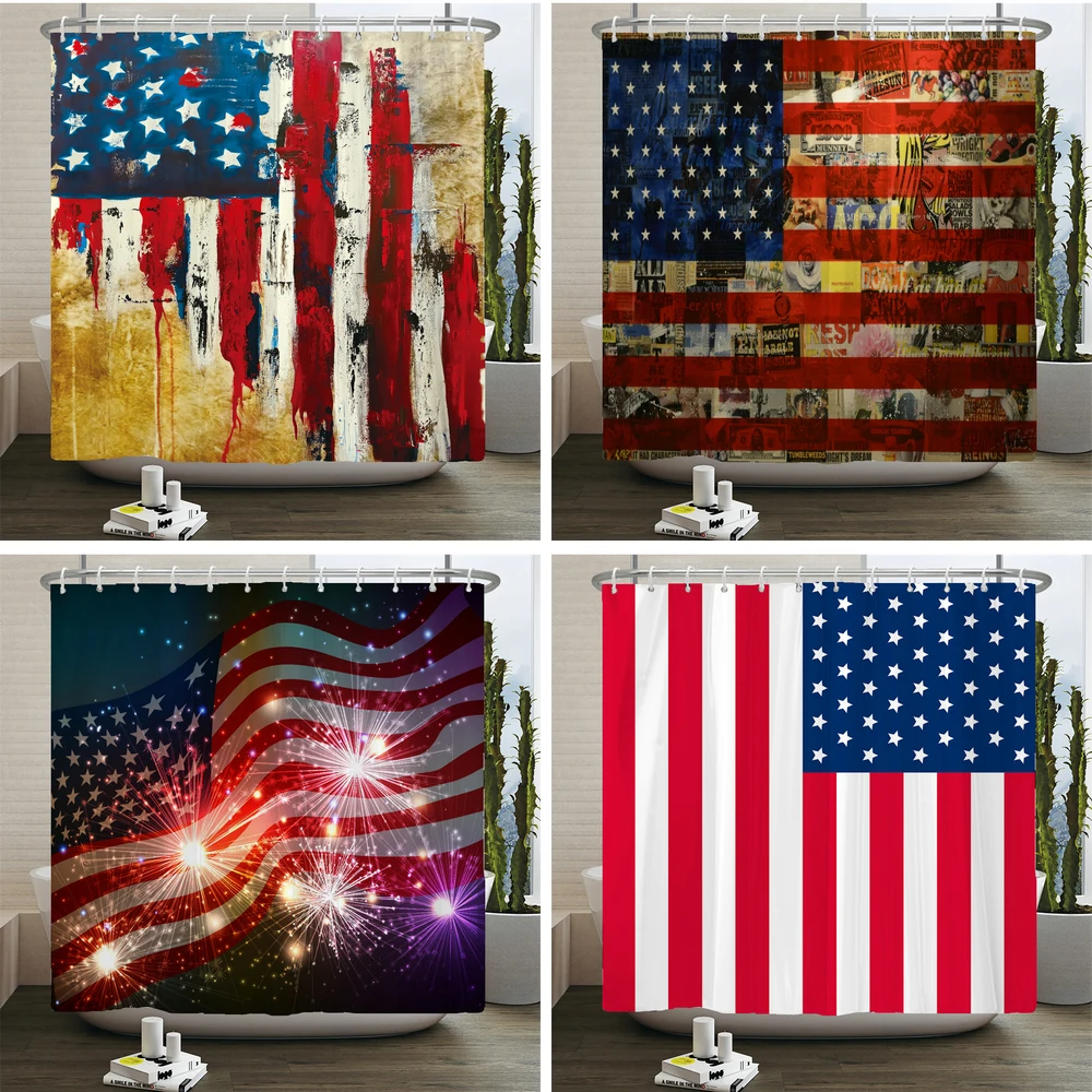 Flag of the United States of America Shower Curtain Bathroom Curtain With Hooks Printed Polyester Fabric Home Decoration Curtain