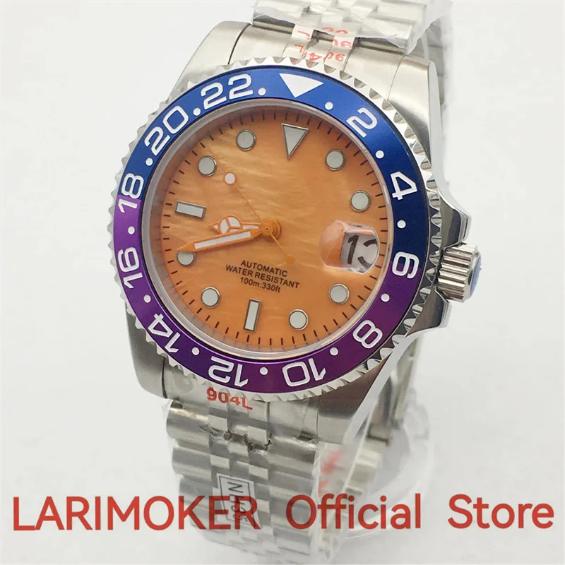 

LARIMOKER 40mm NH35 automatic machine core men black dial stainless steel watch sapphire glass bead strap mechanical men watches