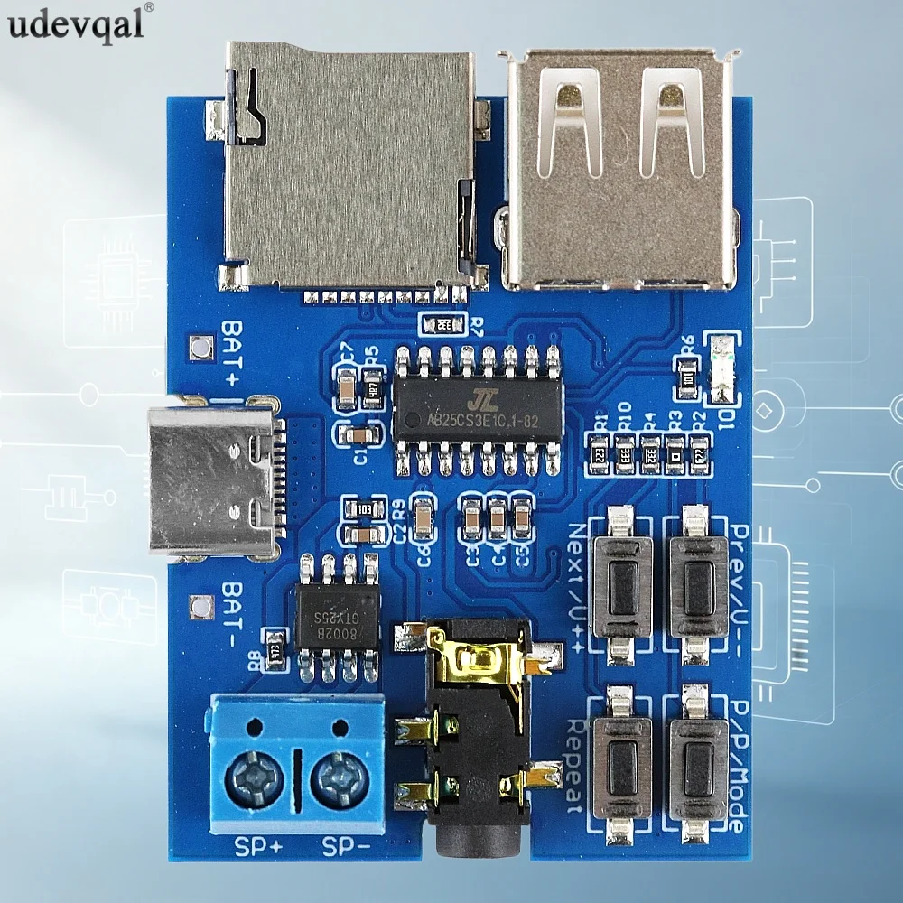 MP3 Lossless Decoder Board Built-in Power Amplifier with Type-C Micro USB Interface Supports TF Card USB Flash Drive