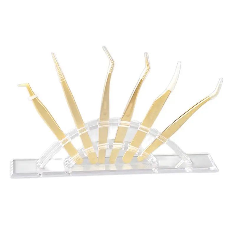 Support de pincettes à cils Transparent en acrylique, 6 trous, support de rangement, Clips d'extension de cils, support d'exposition, outils