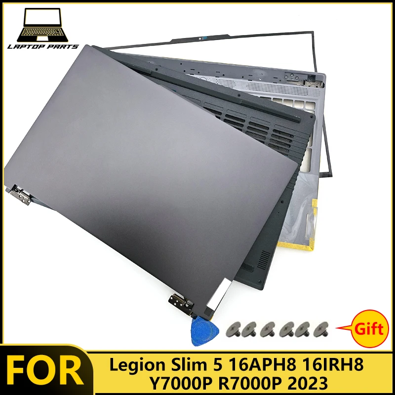 Nova Tampa Traseira LCD, Moldura Frontal, Apoio para as Mãos, Base Inferior, Teclado e Dobradiça para Notebook Legion Slim 5 16APH8 16IRH8 Y7000P R7000P 2023