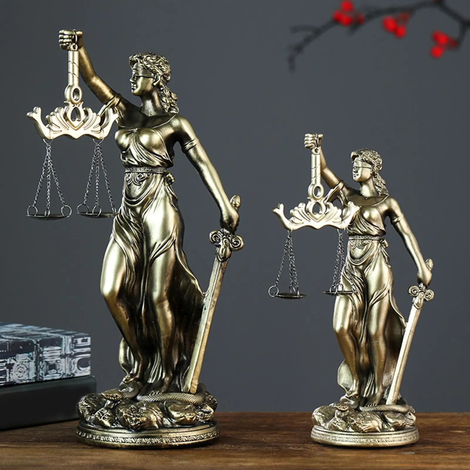 Resina senhora justiça estátua estilo europeu deusa da justiça escultura de mesa escala da justiça escultura para escritório em casa deco