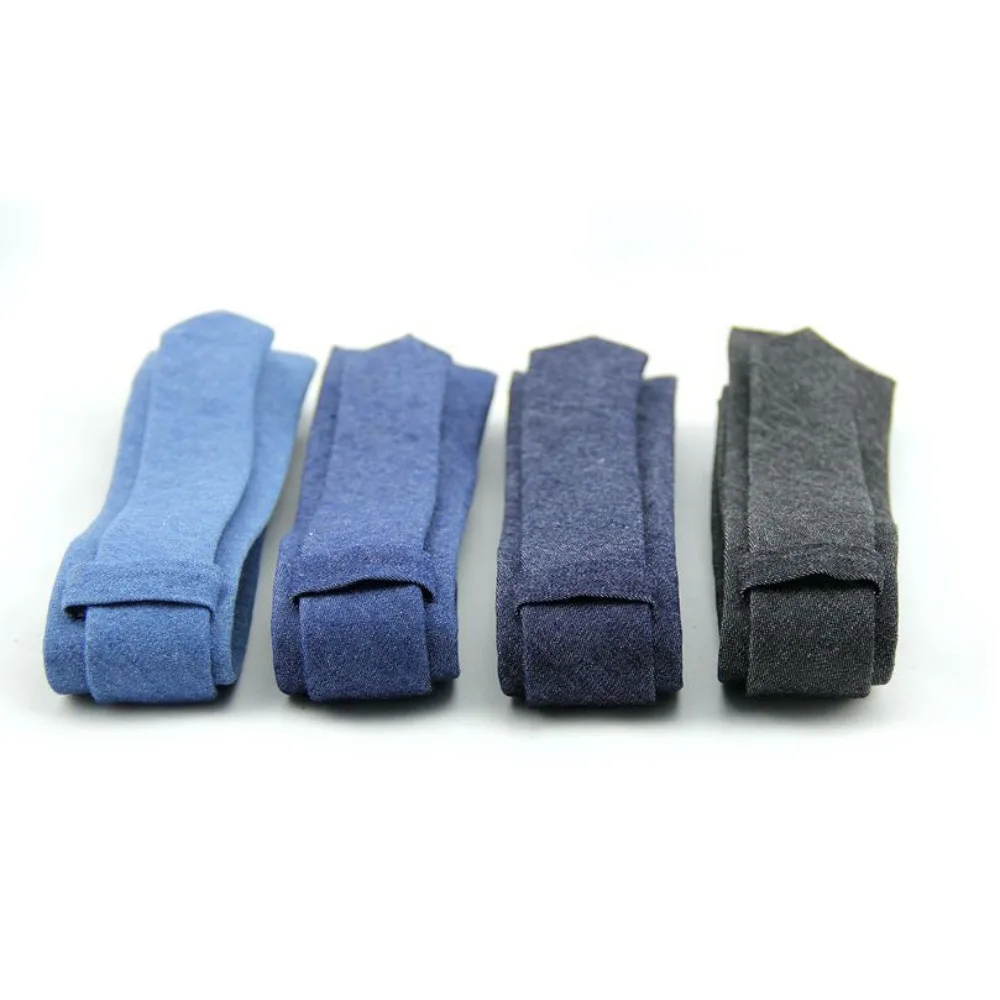 Simple Solid Color Jean Fabric Tie Adjustable Narrow Denim Men Necktie Soft Hand Tied Retro Cravat Shirt