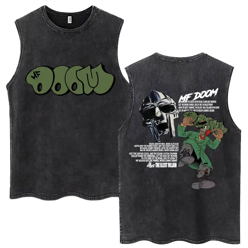 غسلها مغني الراب Mf Doom Madvillainy ألبوم تانك القمم الرجال النساء الهيب هوب موضة القوطية أكمام تي شيرت القطن المتضخم تي شيرت