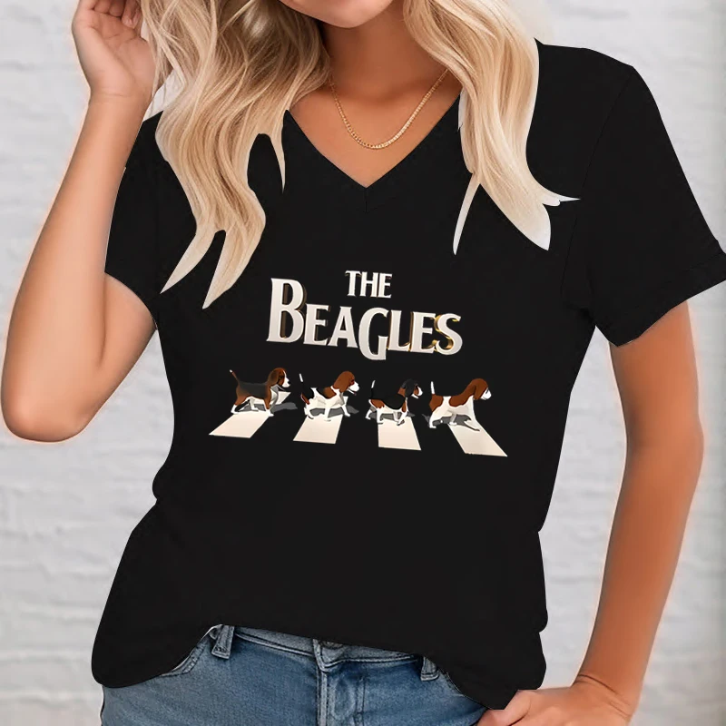 The Beagles Graphic T Shirts Women Beagle Dog Funny for Beagle Lovers T Shirt V-neck Summer Clothes Shirts and Blouses Dog Shirt