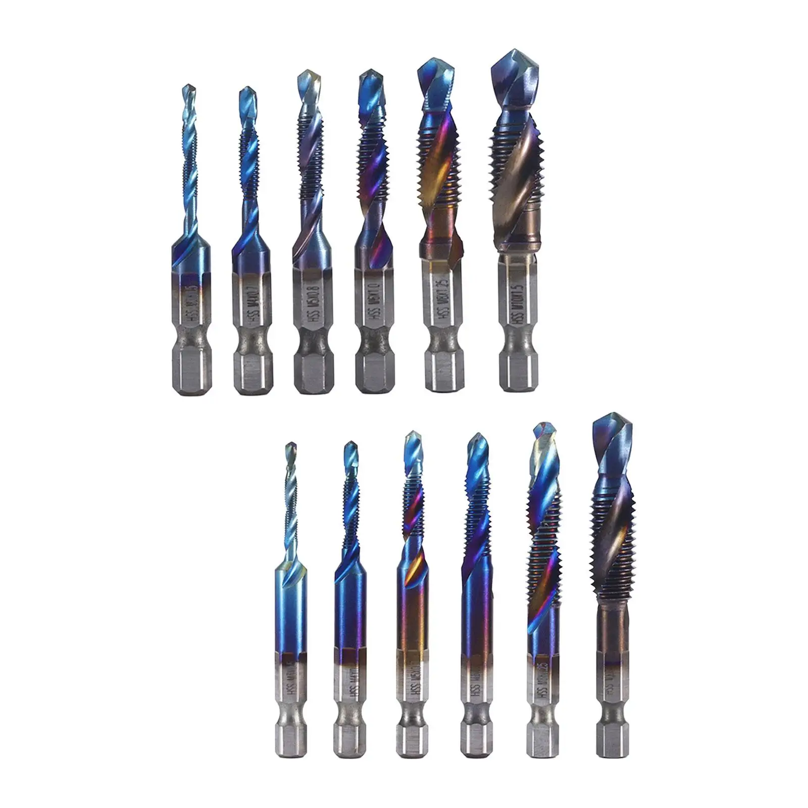 6x Drill Tap Combination Bit Hex Shank M3 M4 M5 M6 M8 M10 Spiral Screw Tap Set for Tapping Drilling Iron Stainless Steel