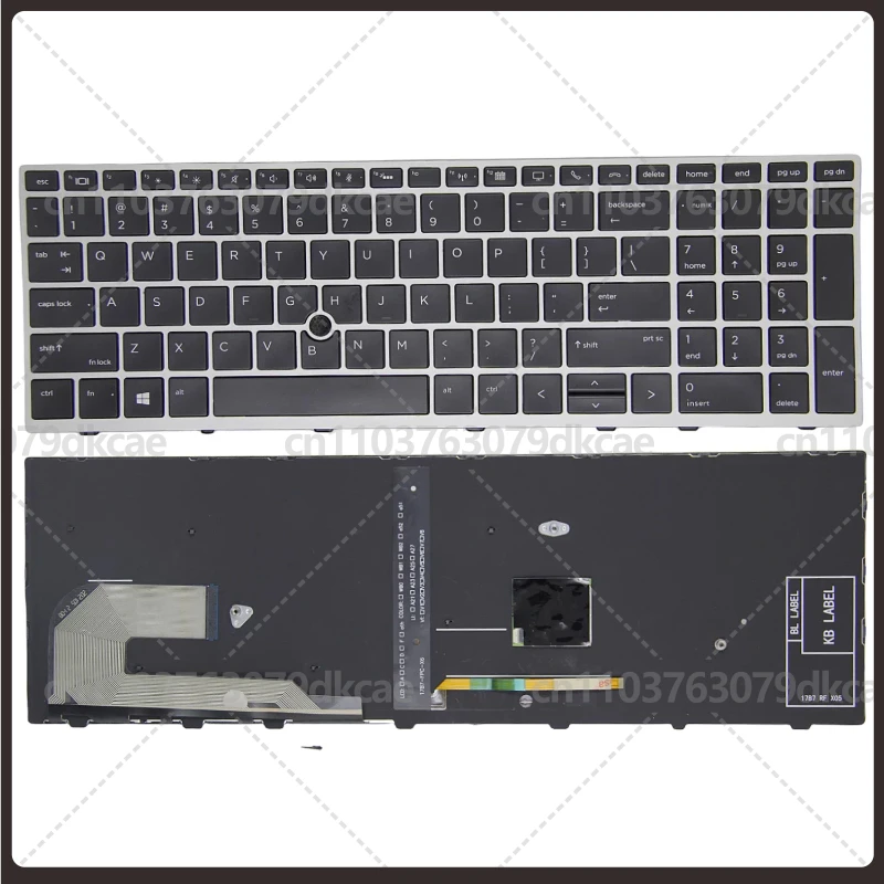 For HP Elitebook 855 850 G5 G6 750 755 G5 Zbook15U G5 G6 US Laptop Keyboard New silver frame