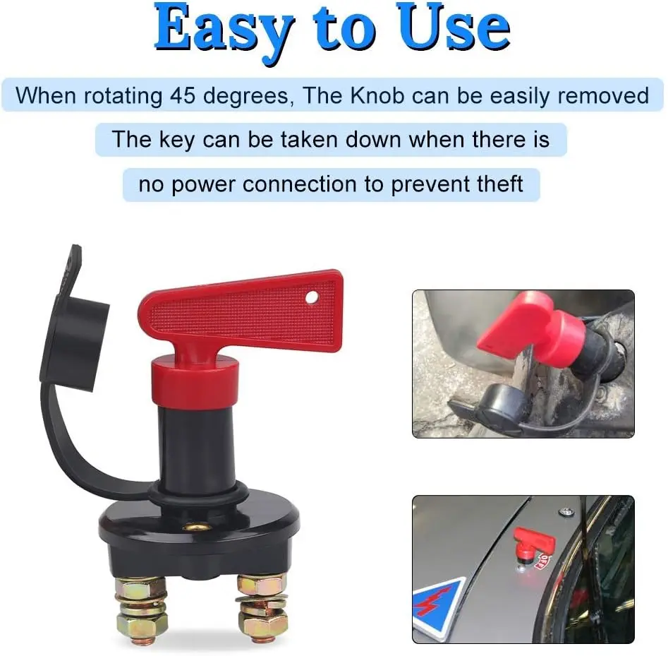 DC 12V 24V Battery Master Isolator Cut Off Power Kill Switch for Marine Car Boat RV ATV Auto , 2 Copper Ring Terminals