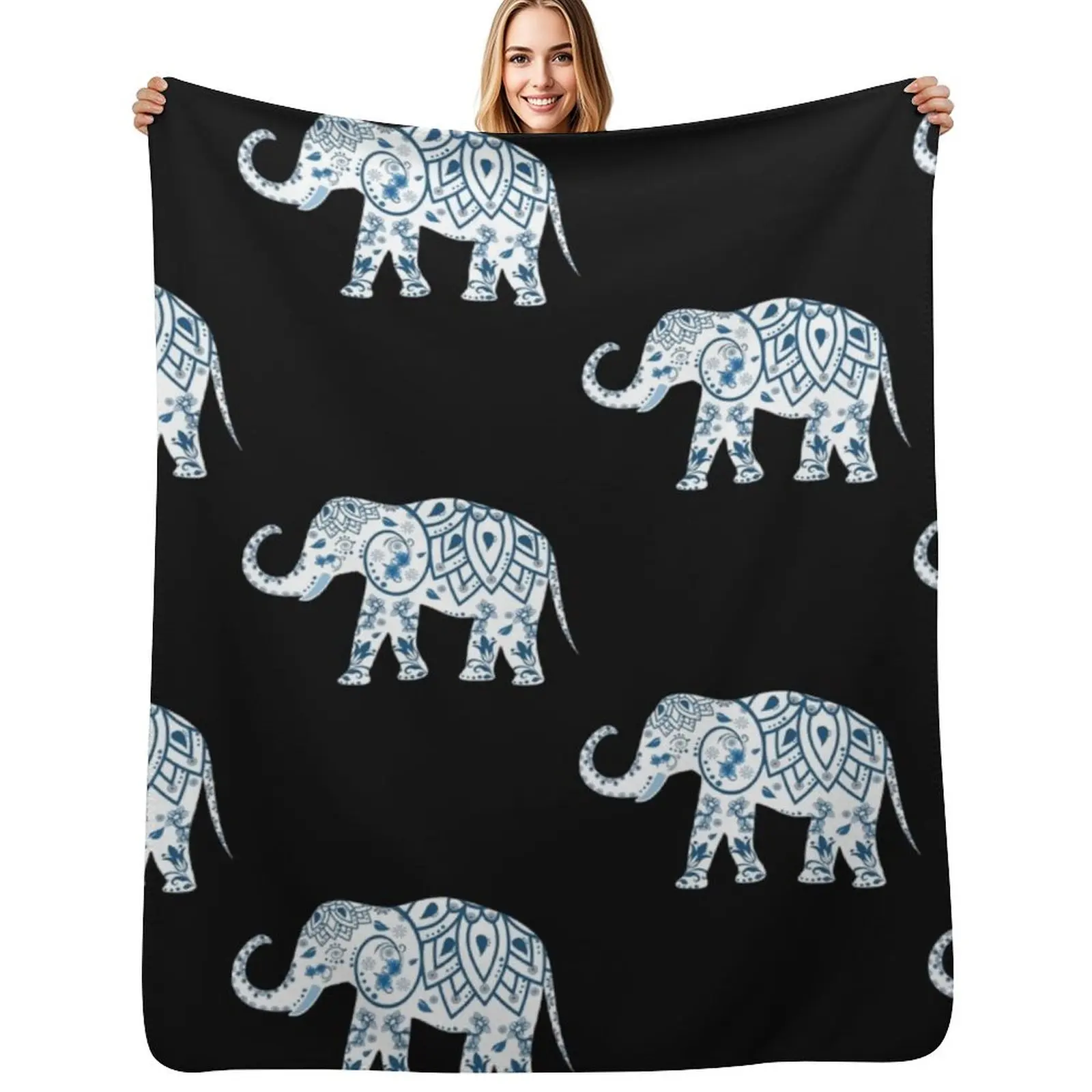 Elephant design Throw Blanket Soft Sherpa Fleece Warm Blanket for Winter