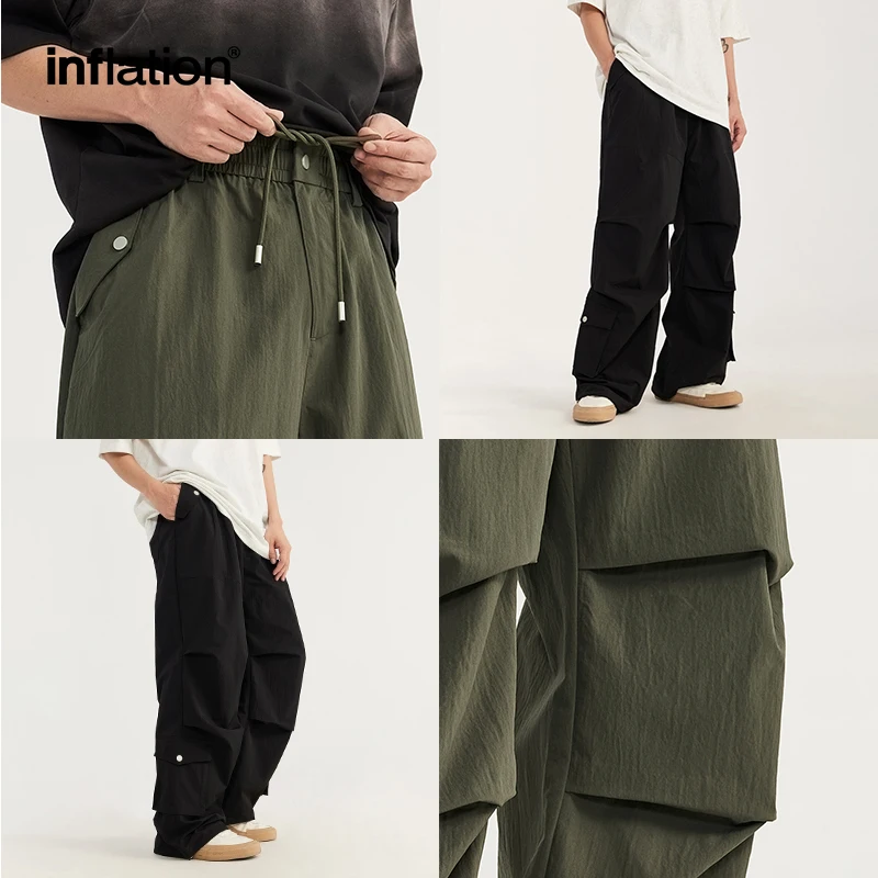 INFLATION Multiple Pockets Parachute Pants Summer Urban Style Oversized Baggy Cargo Pants