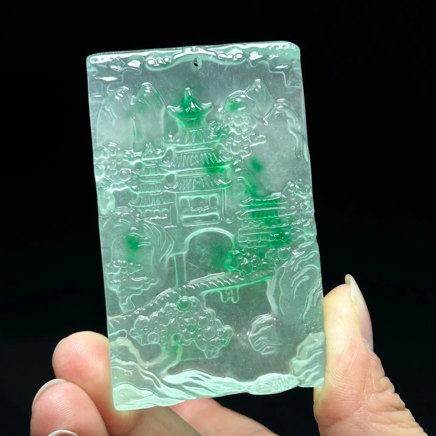 AAA Real Natural Ice Green jade Jadeite landscape amulet Pendant&Necklaces