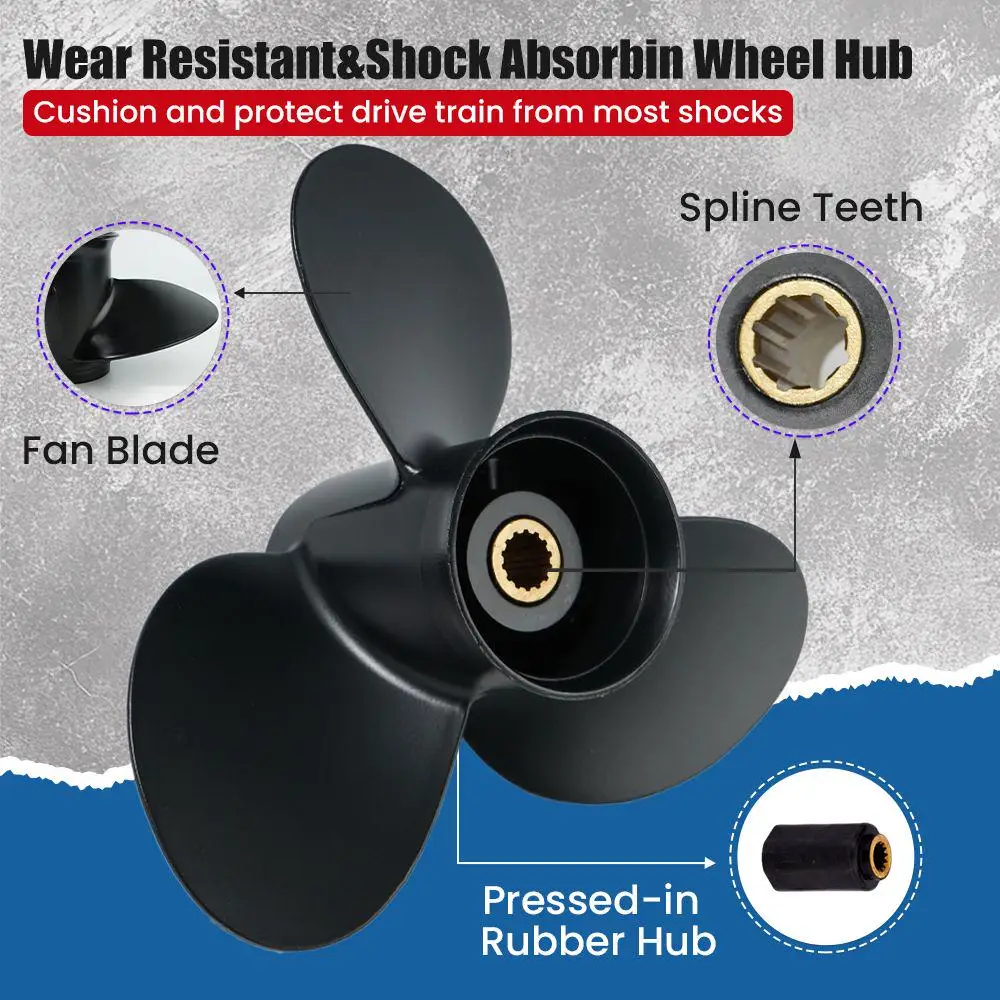 9.5×8 Outboard Propeller For Tohatsu 9.9 HP 12 HP 15 HP 18 HP 20 HP Motor Aluminum 3 Blade 14 Spline Teeth Spline Marine Engine