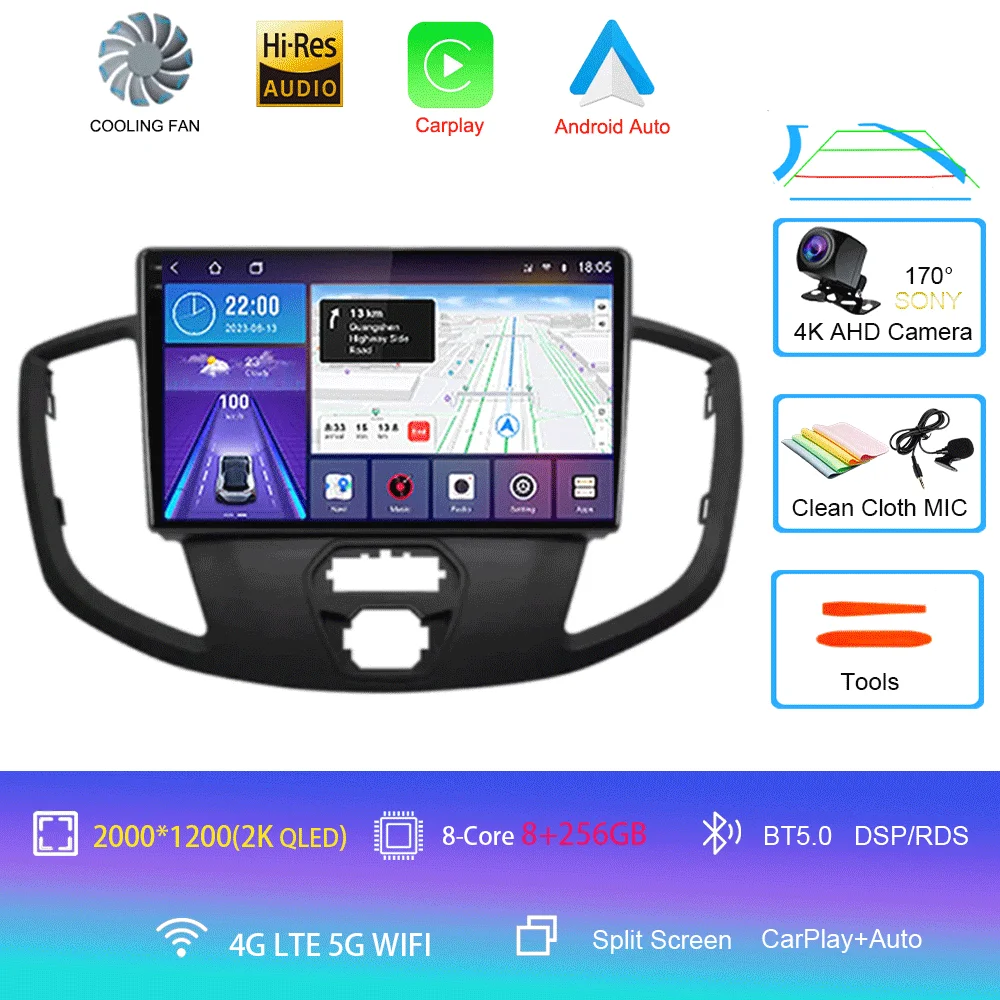 Android 16 Draadloze Carplay & Auto WIFI + 4G voor Ford Transit 2015 2016 2017 2018 autoradio multimediaspeler stereo 2D
