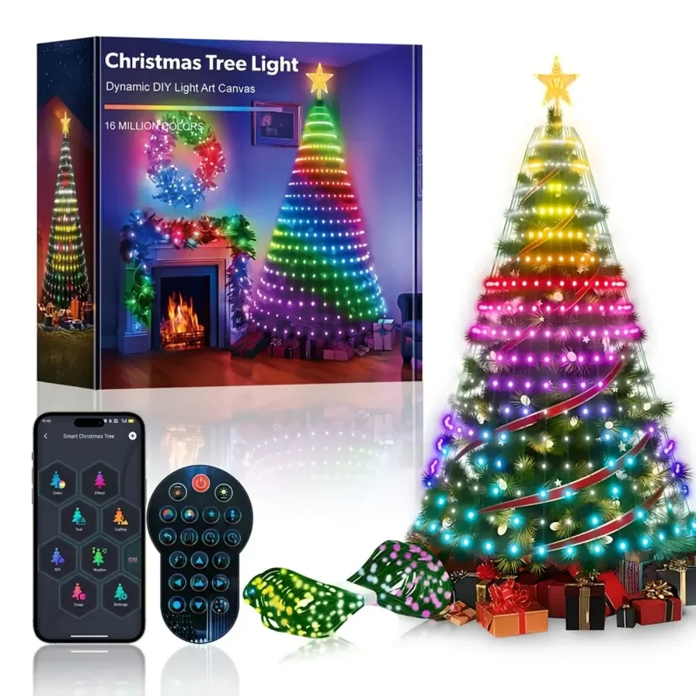 Pohon Natal Pintar 6.9 kaki 400 LED dengan Kontrol Jarak Jauh Aplikasi, Pola Teks DIY, Tahan Air untuk Dekorasi Pohon Natal Dalam dan Luar Ruangan