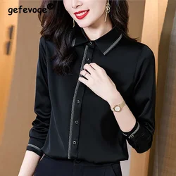 Spring Autumn Elegant Fashion Add Plush All-match Shirt Female Long Sleeve Bottoming Top Office Lady Temperament Buttons Blouses
