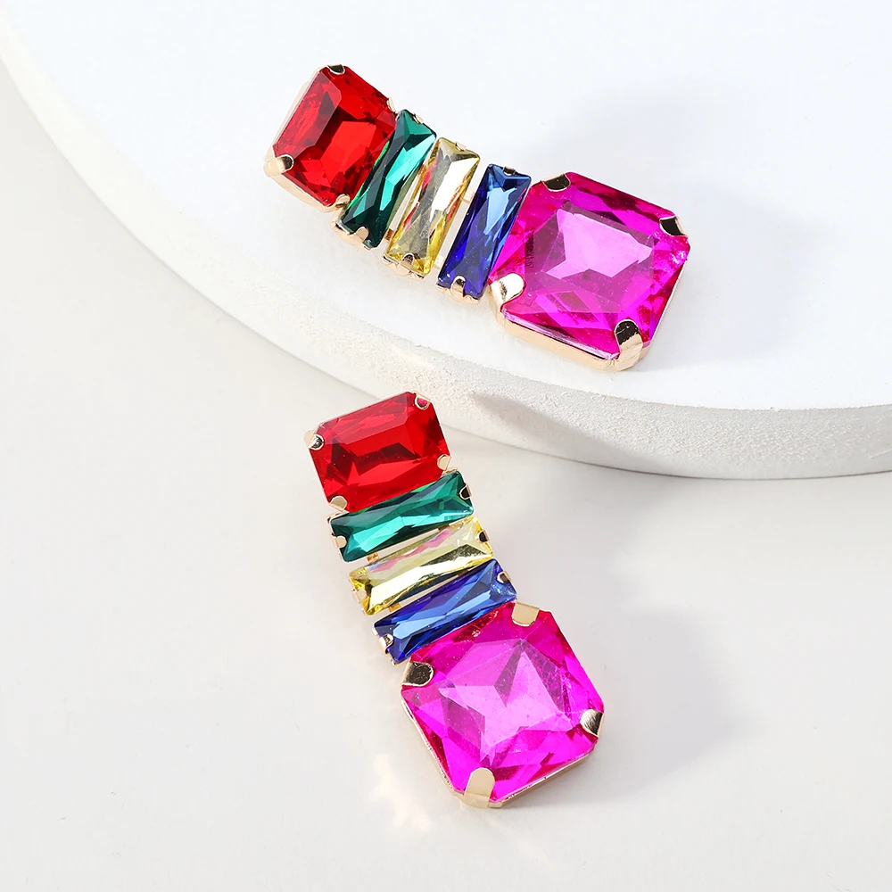 Modern Trendy Colorful Sparkly Glass Dangle Earrings For Women Boho Luxury Brand Female Dainty Charm Pendientes Holiday Jewelry