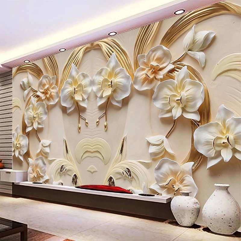 Customized Wallpaper 3D Relief Butterfly Orchid Mural Flowers Living room sofa TV background wall bedroom restaurant study Hotel