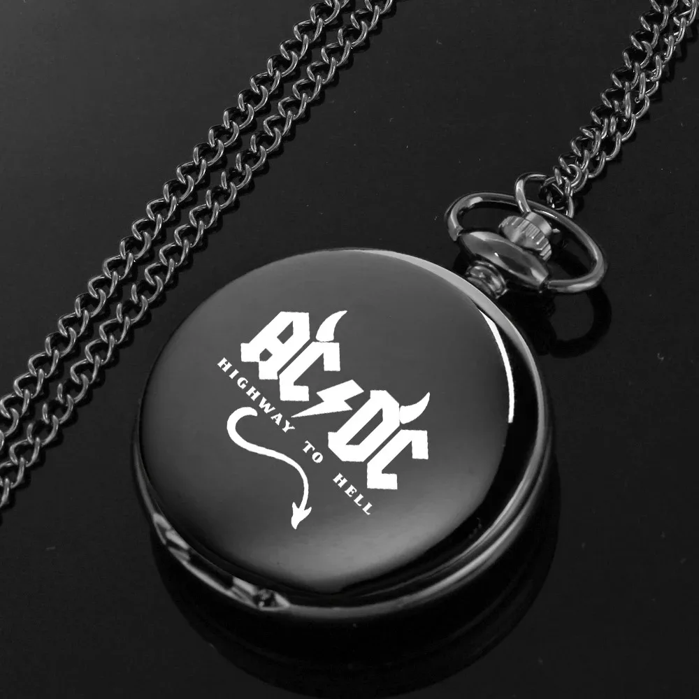 Vintage AC and DC Rock Band Engraved Unique Quartz Pocket Watch Necklace Clock Pendant Gift for Women Men Kids Reloj De Bolsillo