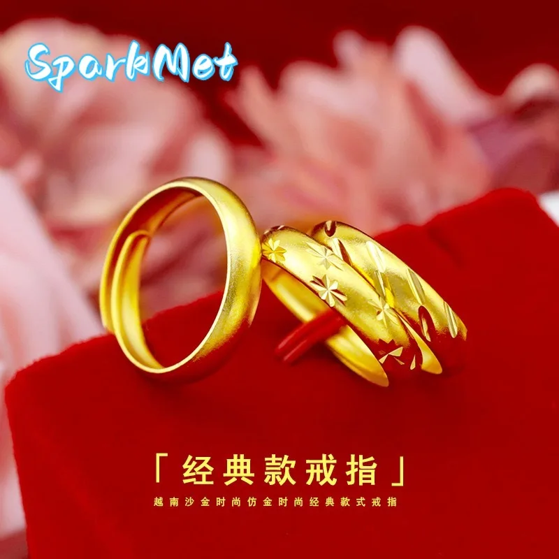 

Sparkmet 9999 24K pure gold ring, adjustable gold ring, fashionable and simple couple ring, preferred gold jewelry for birthdays