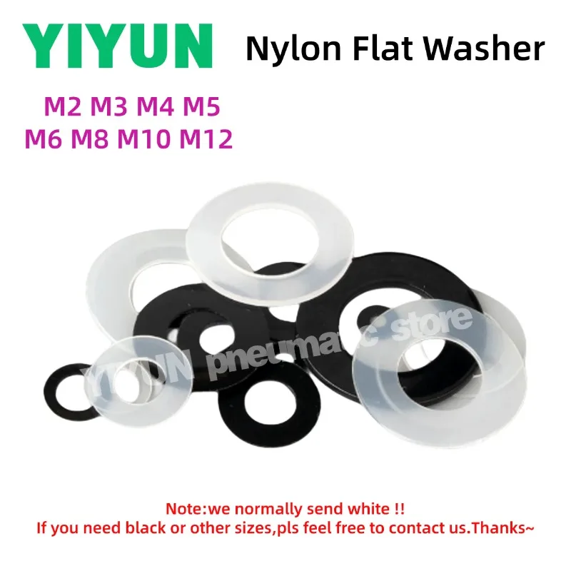 10-200pcs M2 M3 M4 M5 M6 M8 M10 M12 Nylon Plastic Flat Washer Washers Gasket Gaskets 0.3mm 0.5mm 0.8mm 1mm 1.2mm 1.5mm Thickness