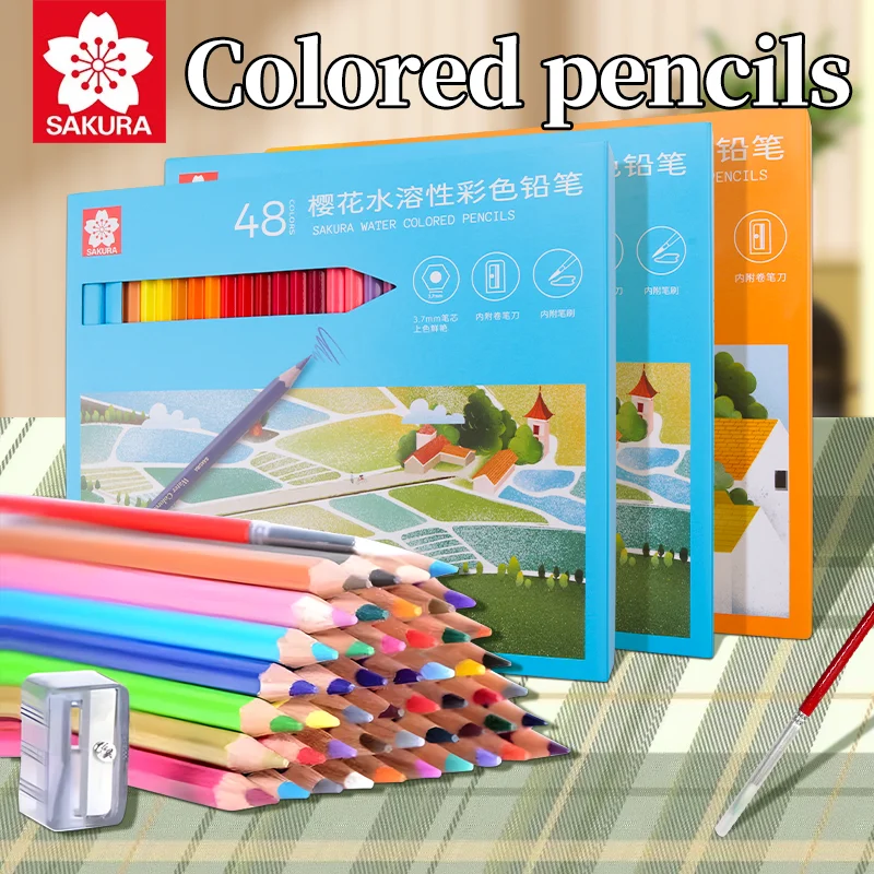 SAKURA Artist Colored Pencil Set Oil-based & Water-soluble 48/72 Colors Hand-painted Color Lead for Creative Painting Supplies