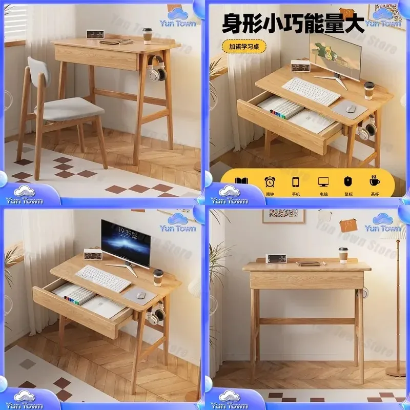 Nordic Solid Wood Desk for Students Home Office Oak Children Study Table Small Apartment Simple Log Style Writing Desk for