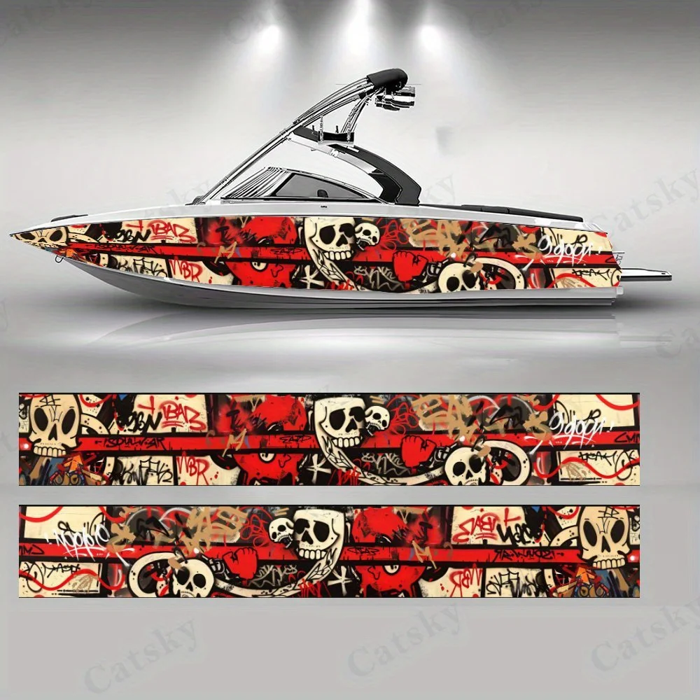

Red and White Skull Graffiti Retro Street Boat Sticker Vinyl Ship Pontoon Deck Boat Fishing Decorative Pontoon Boats Decal