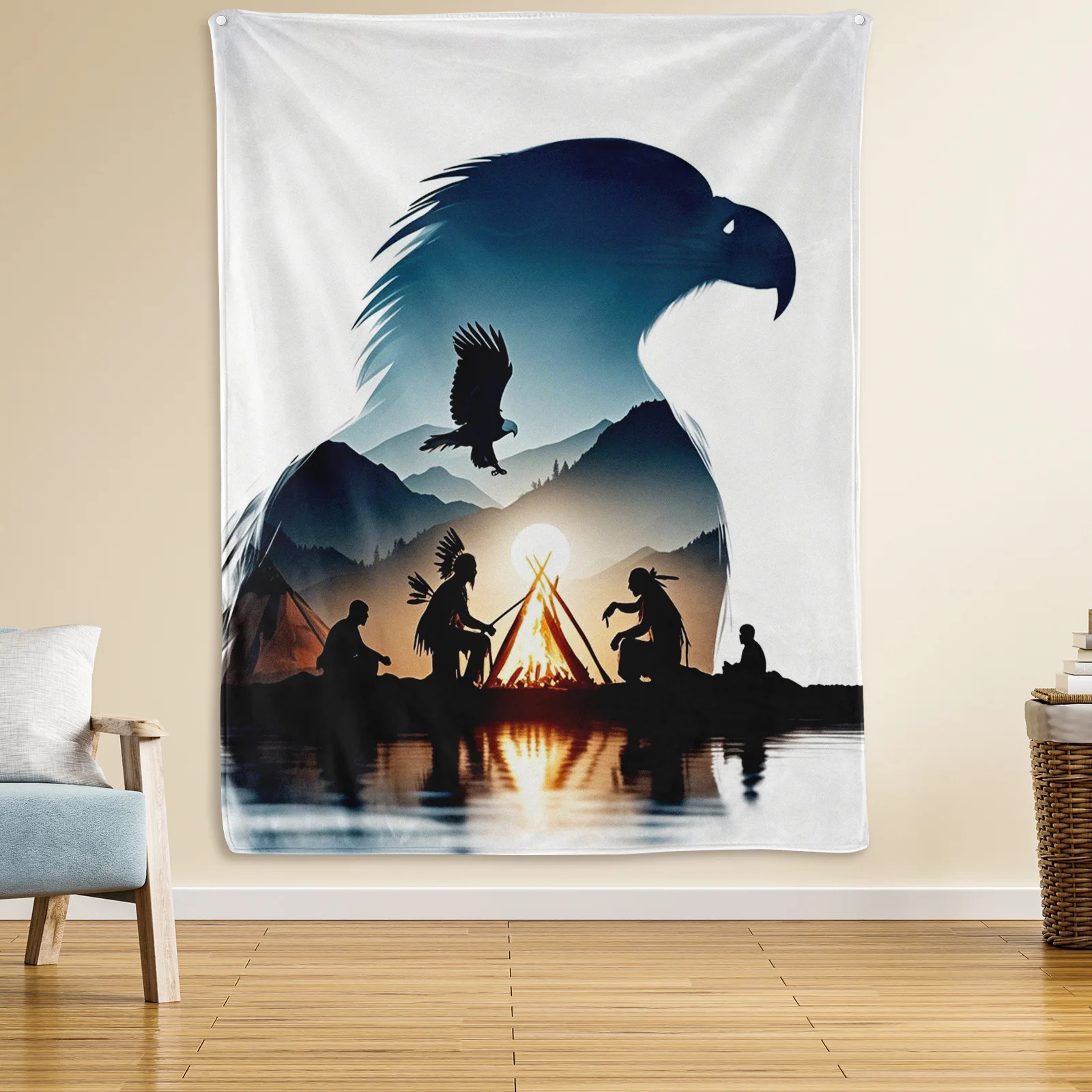 

Eagle Silhouette Tapestry Blanket With Creative Design Featuring Mountain Landscape And Farming Theme For Artistic Home Decor