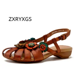 ZXRYXGS 2026 New Mixed Color High-quality PU Flowers Summer Leather Slandals Fashion Elegant Shoes Women Sandal Shoes Tide