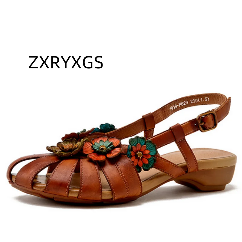 ZXRYXGS 2026 New Mixed Color High-quality PU Flowers Summer Leather Slandals Fashion Elegant Shoes Women Sandal Shoes Tide