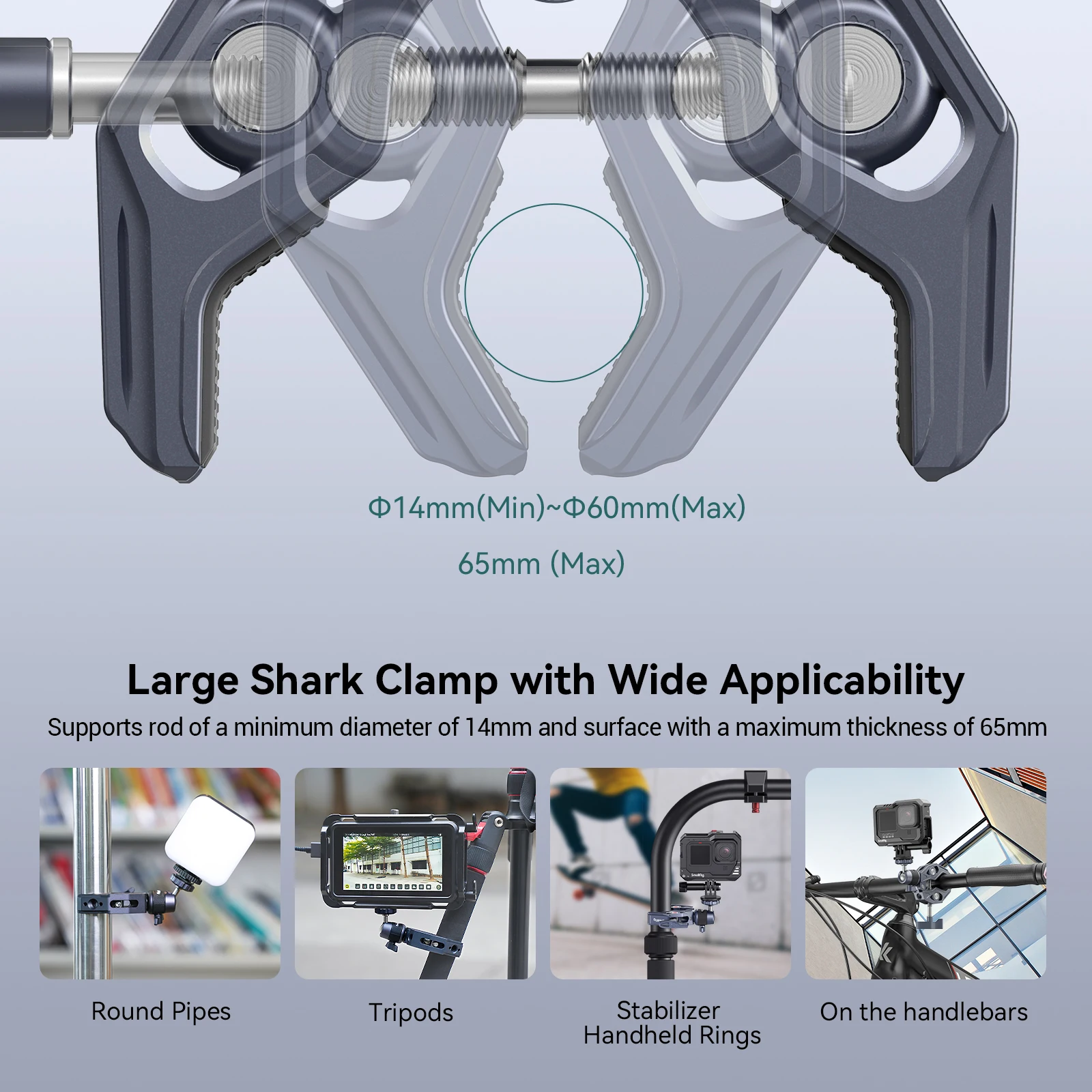 SMALLRIG 4191 Pince Guidon Moto Vélo Pour Caméra Action – Support GoPro DJI Insta360, Charge Max 0,5 Kg, Rotule 360°