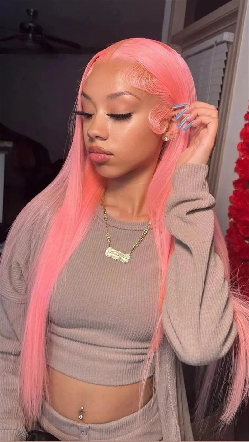 Pink Silky Straight Soft 26inch 180Density Long Deep Lace Front Wig For Black Women Babyhair Preplucked Heat Resistant Glueless