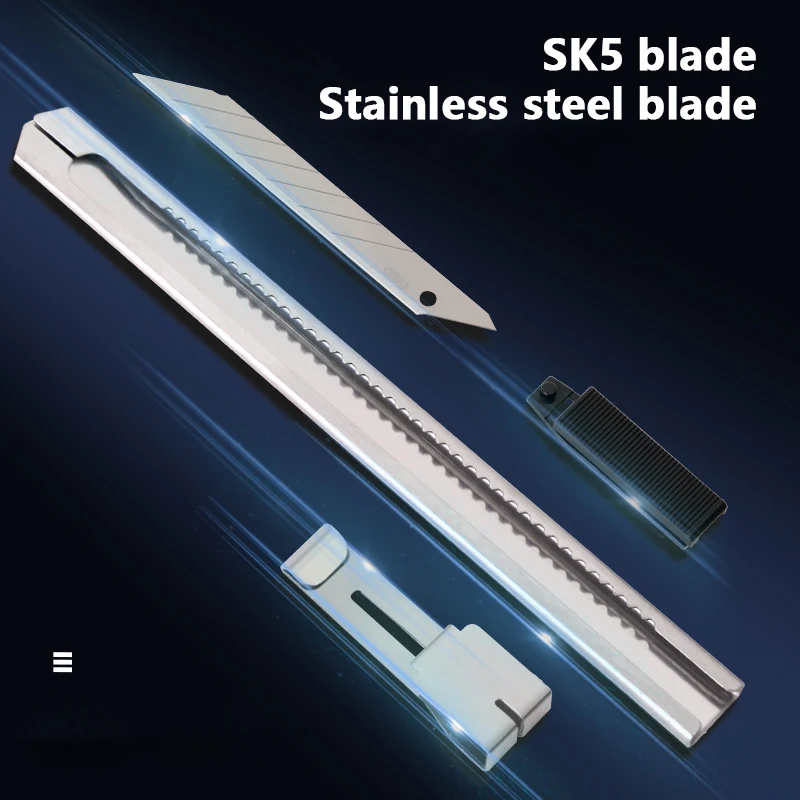 Deli Retractable Utility Knife Stainless Steel Self-Locking 30 Degree Blade Safety Art Tool Paper Box Cutter