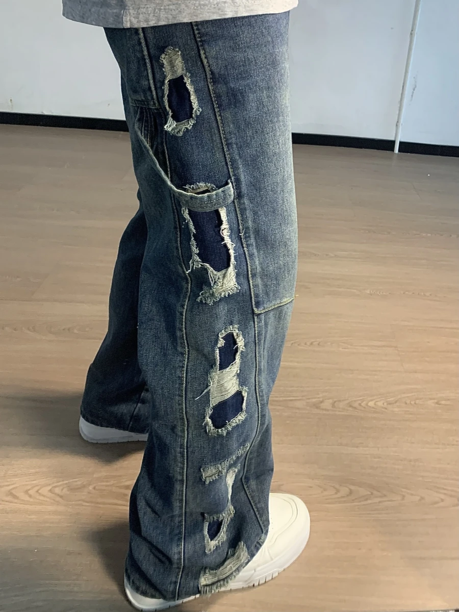 Retro American Sle Men's Jeans Casual Loose Straight Leg Pants Vintage Faded Trendy Street Sle mid Waist Long Trousers