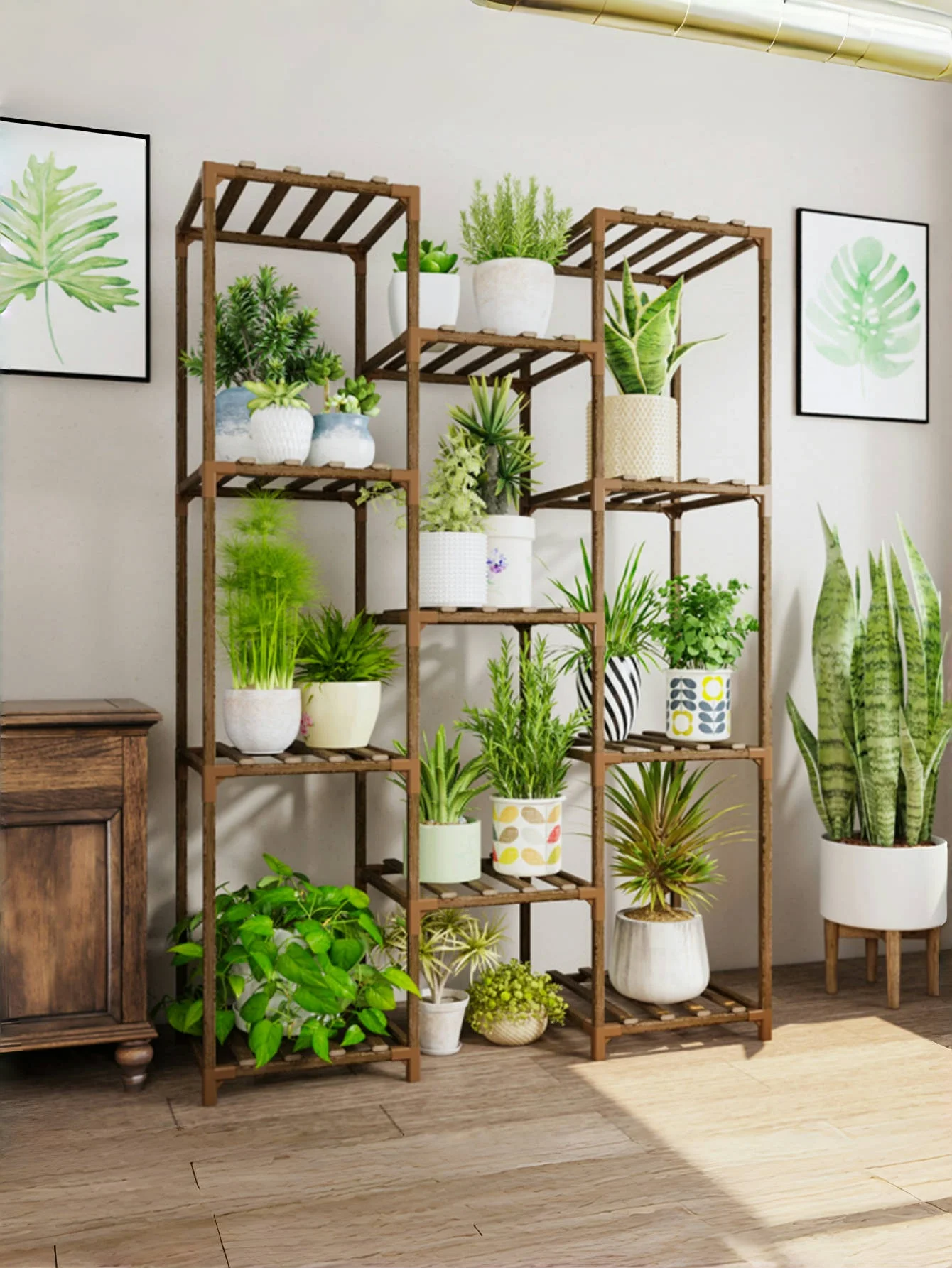 Étagère à plantes en bois, support pour pot de fleurs, support d'affichage multi-niveaux pour plantes d'intérieur et d'extérieur, pour boutique de fleurs, bureau, jardin, balcon, terrasse, décoration