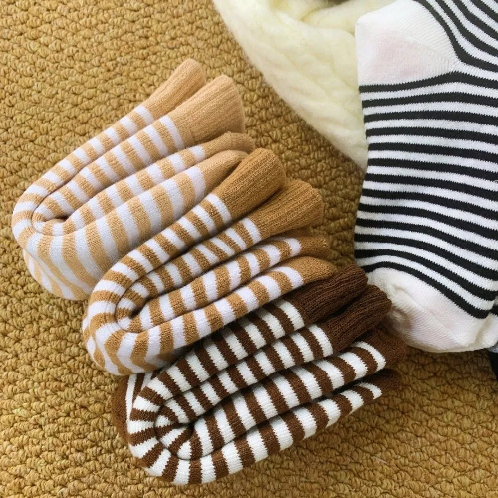 Thermal Fleece Lined Thick Crew Socks Striped Pattern Maternity Design Fuzzy Striped Socks Soft Cozy Texture Cold Weather Ready