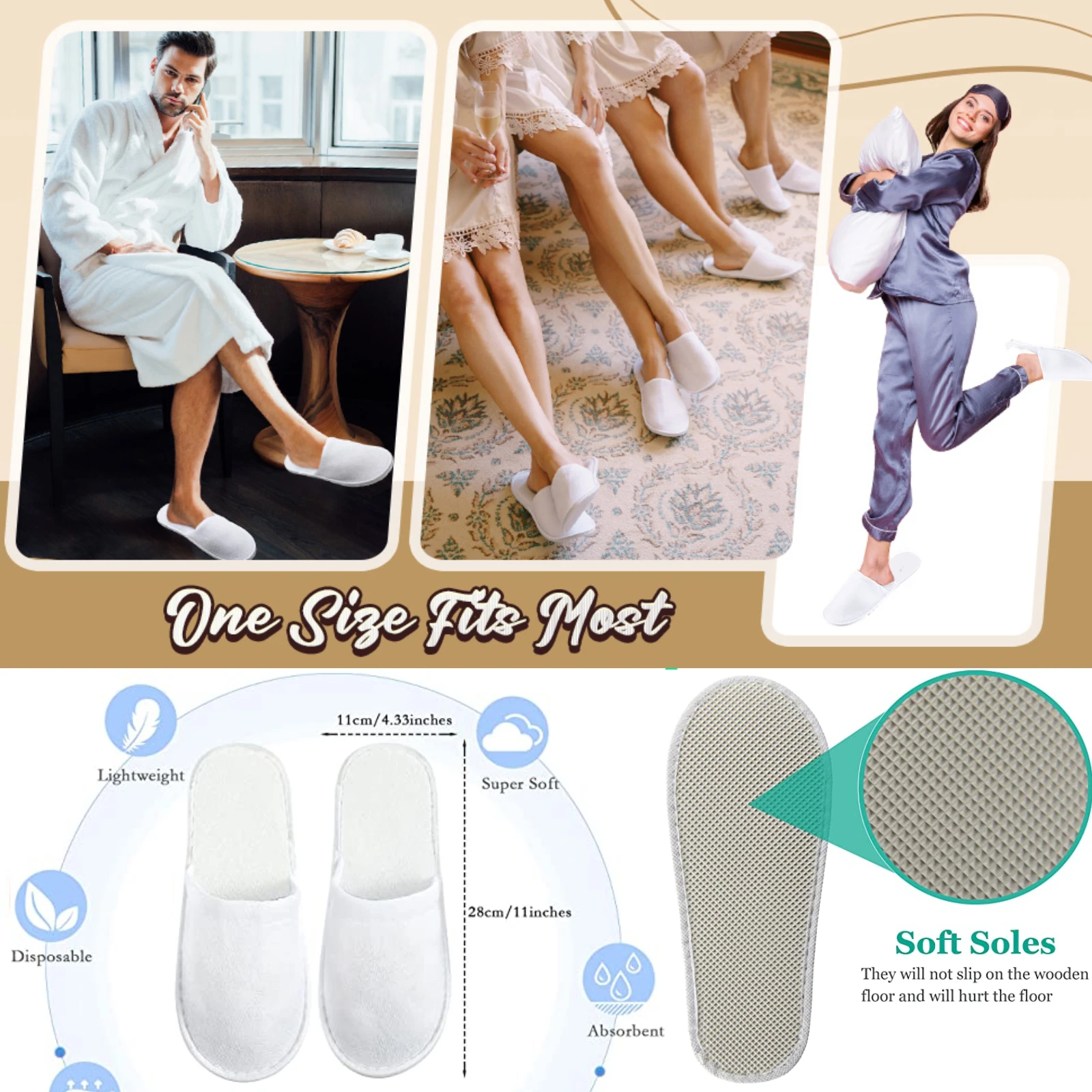 100-24Pairs Disposable Slippers Hotel Slippers Wedding Slippers Guests Party Home Shoes Portable Folding Non-slip Spa Slippers